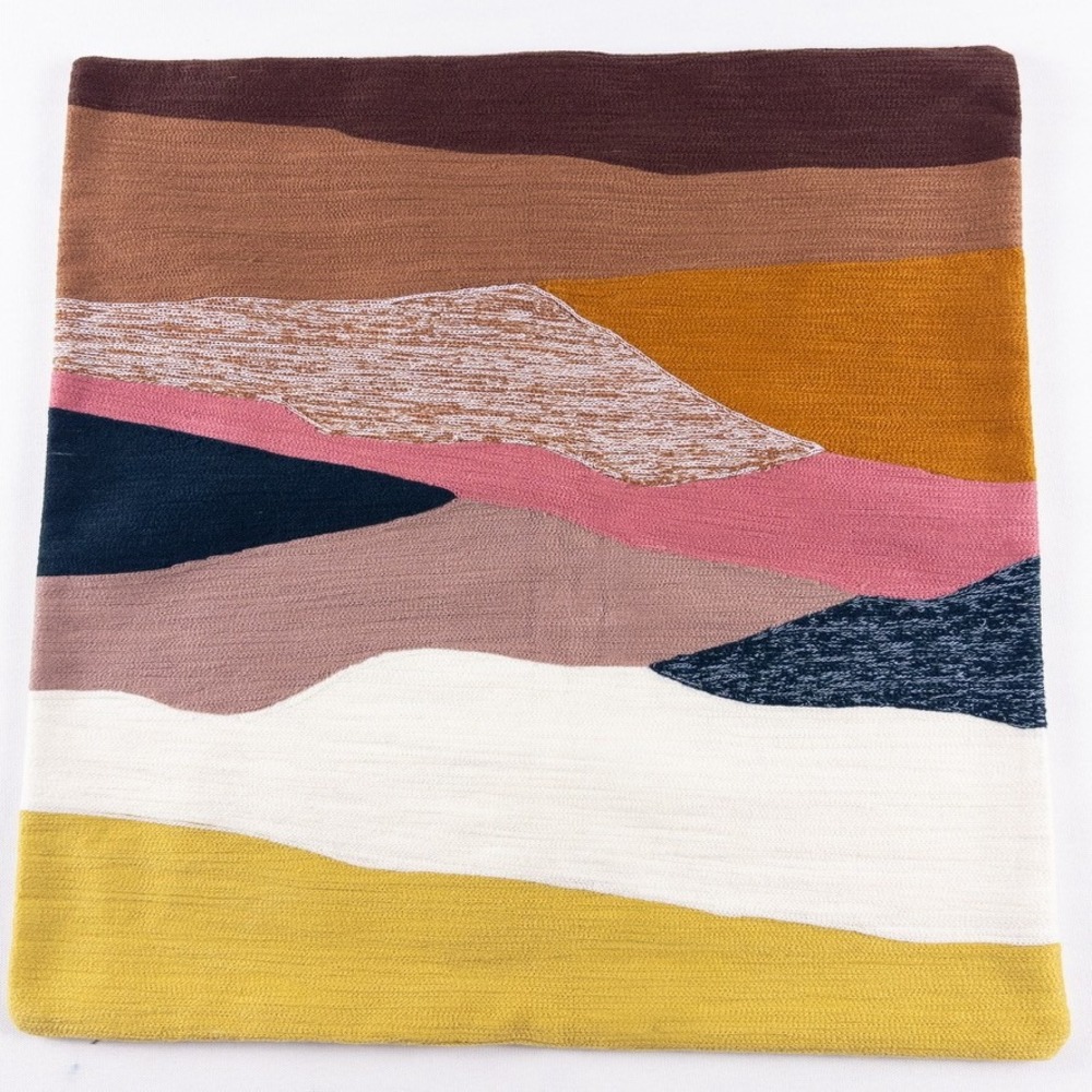 West Elm Desert Sunset Crewel Landscape Pillow Cover 20" Square Multi Boho MCM